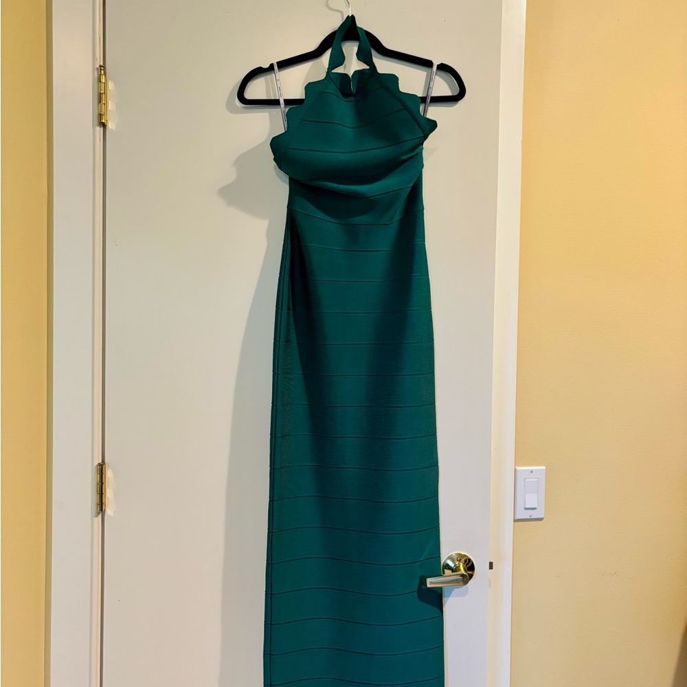 Herve Leger Elegant Teal Halter Neck Dress - Brand New with Tags
